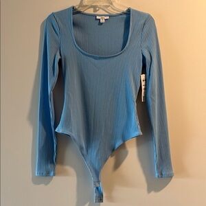 Blue ribbed bodysuit